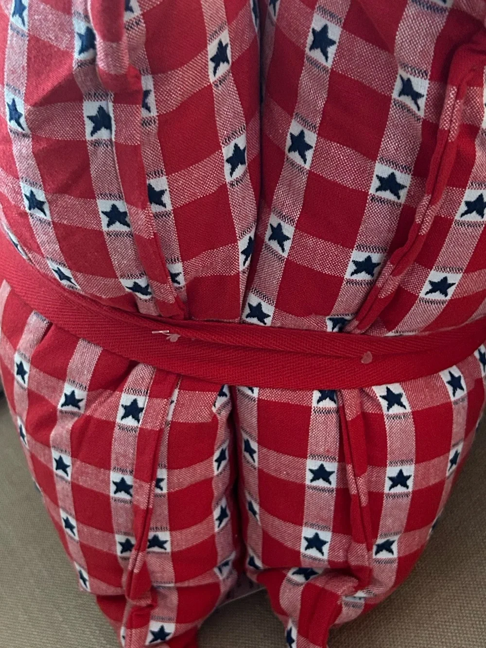 “New” Red Checked with blue stars Decorative Throw Pillows- Set of 2